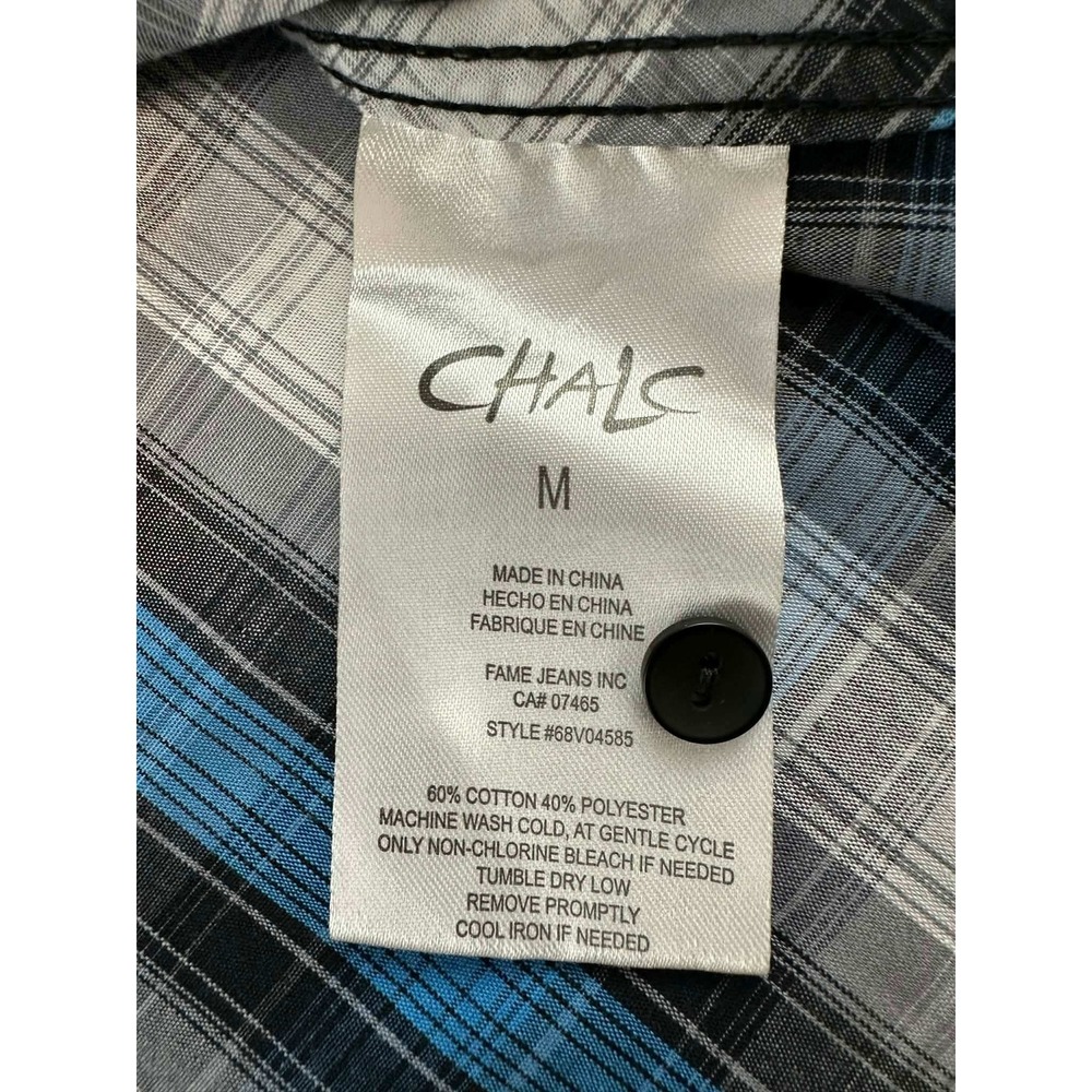 CHALC Y2K Plaid Button Up Shirt Blue Gray Mens‎ Medium - Picture 5 of 7